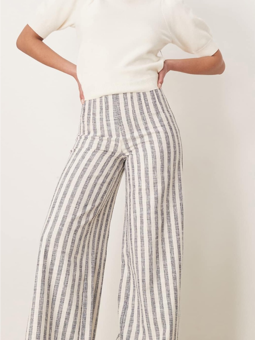 ASOS Cream & Navy Vertical-Stripe Wide-Leg Pants